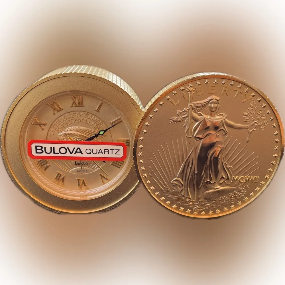 BULOVA Walking Liberty Gold Coin Desk Alarm Clock Americana Collection B0675